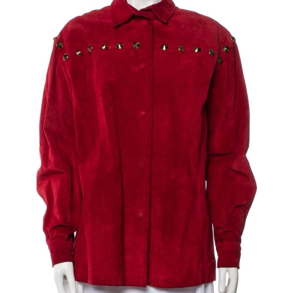 Balenciaga red suede studded jacket
